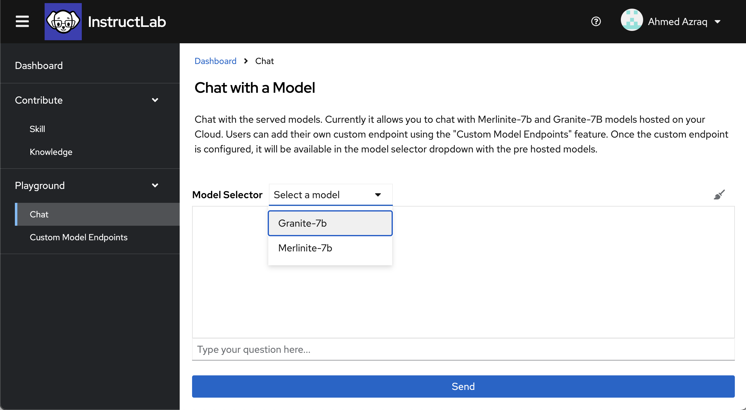 Chat model selector