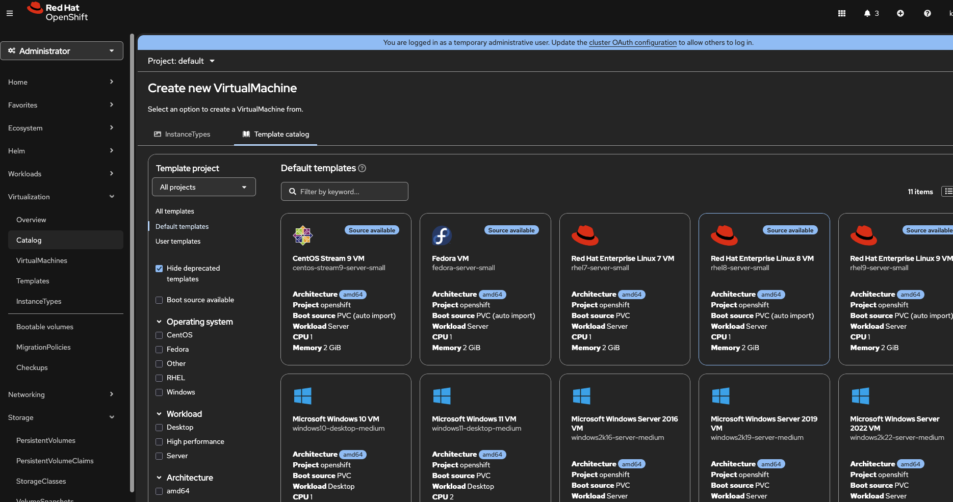 Creating VMs from Web Console Using Templates :: OpenShift ...