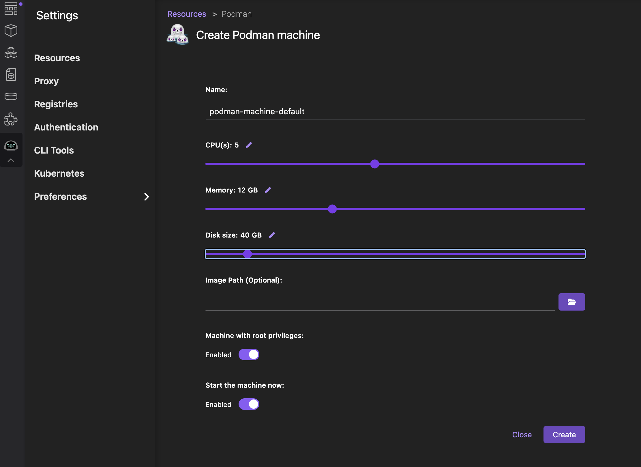 config podman machine