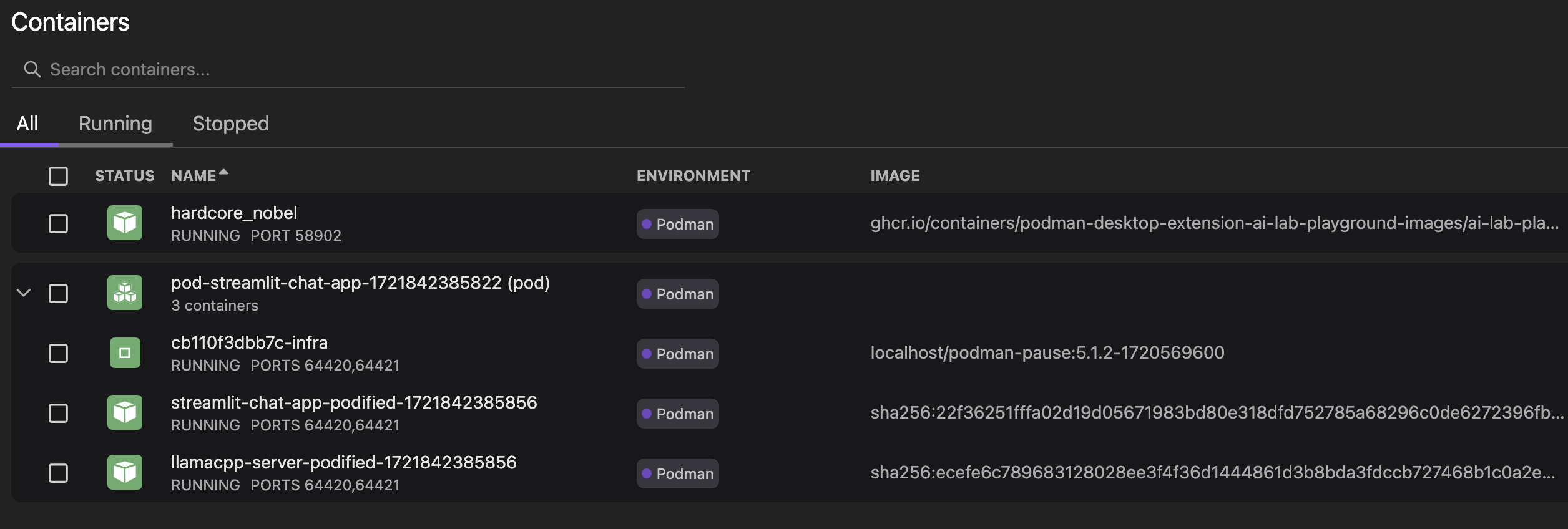 running containers
