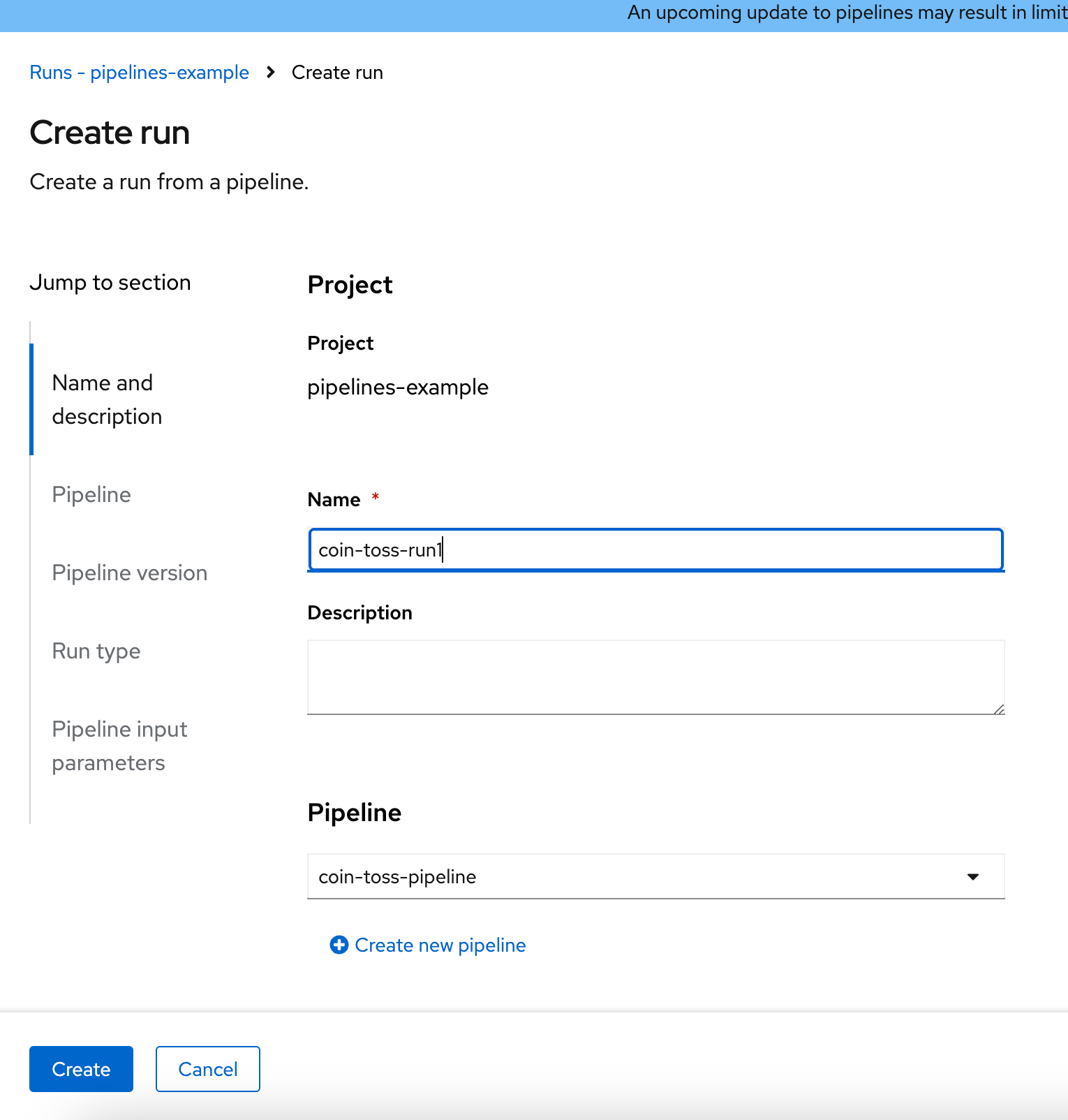 creating pipeline run